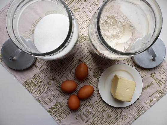 eggs, flour, sugar, butter